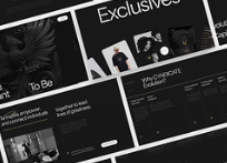 Black and white website design with editorial imagery